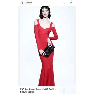 NWT Zac Posen Red Mermaid Gown Vogue Runway Dress Off Shoulder sz S (4-6)